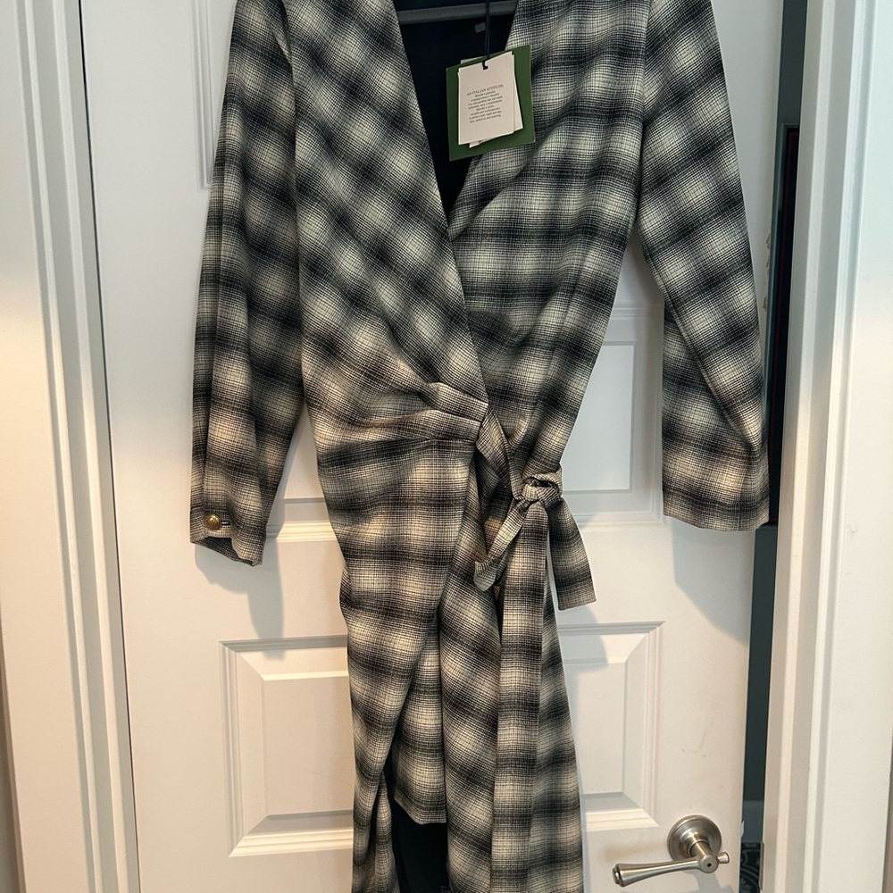 MARELLA Checkered Wrap Robe Dress - Black and White